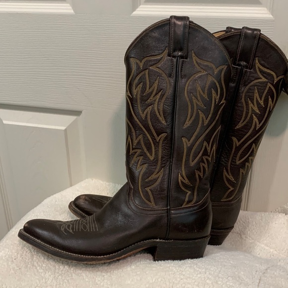 Justin 12” Pull On Brown Leather Block Heel Cowboy Western Boots Style 5514 7.5 - Picture 1 of 16